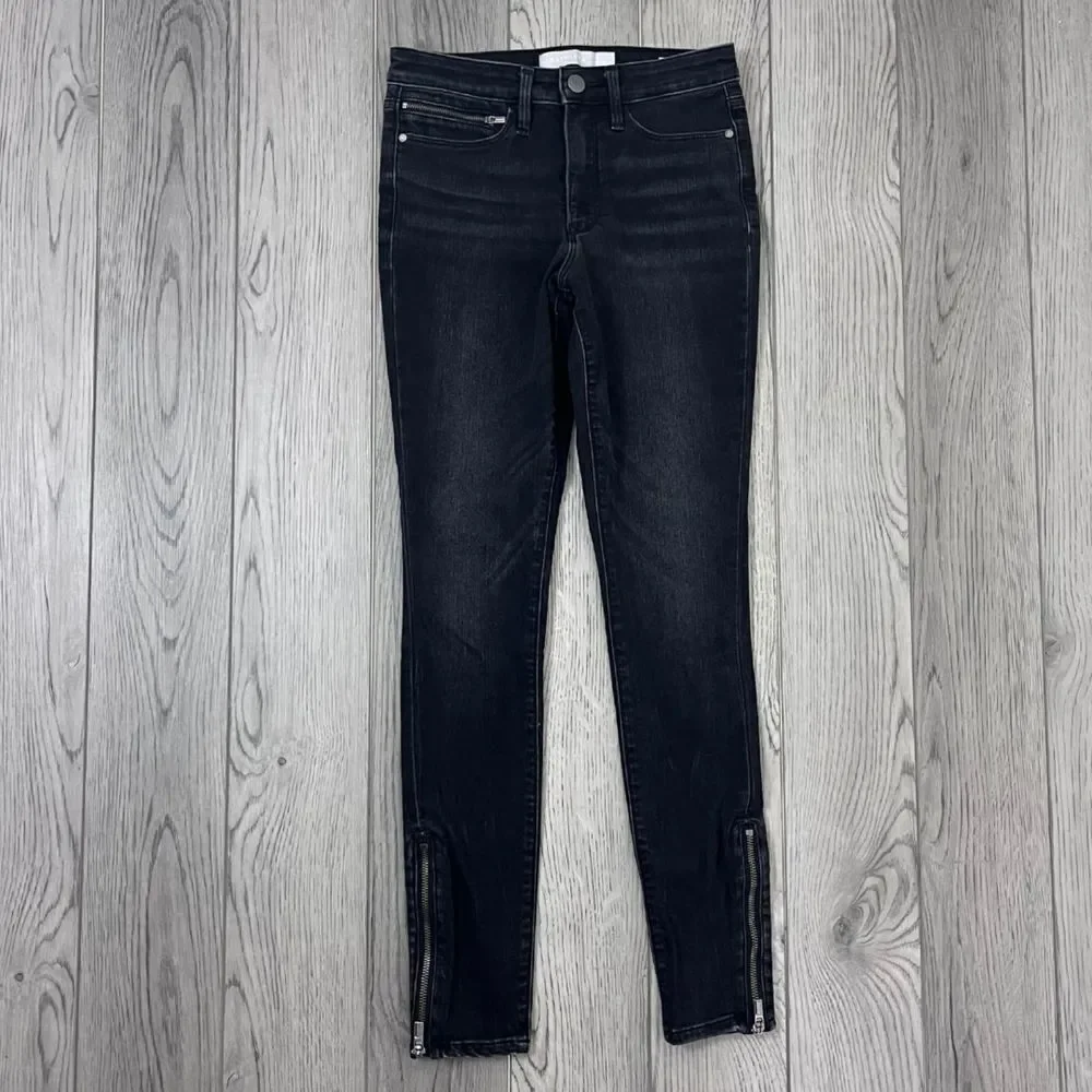 Athleta Sculptek Women Size 0 Black Ultra Skinny Zip Cotton Denim Ankle Jeans
